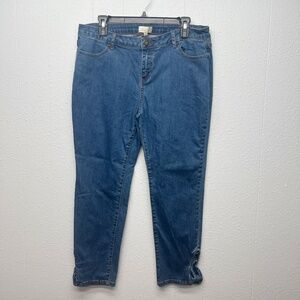 ModCloth Dark Wash Ankle Length High Rise Stretch Jeans Womens Sz XL Bow Accent